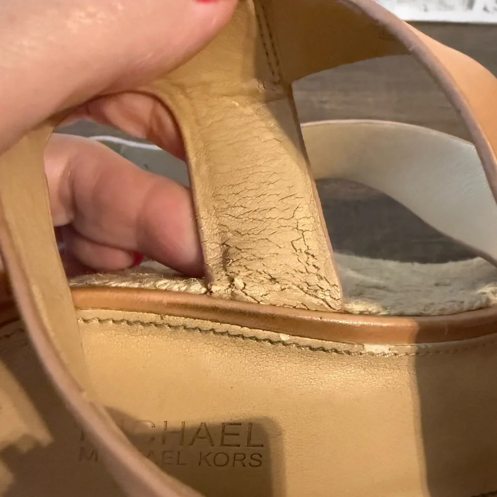 Michael Kors strapy tan Celia espridrile mid wedge platform‎ sandal size 9.5.